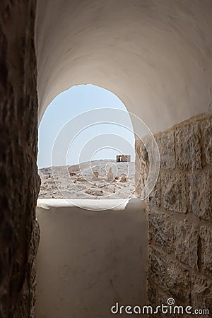 View from the window in the Muslim shrine - the complex of the grave of the prophet Moses at the old Muslim cemetery, not far from Editorial Stock Photo