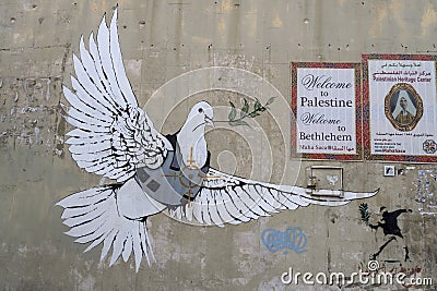 Jerusalem, Israel - 12/15/2019: graffiti on the wall between border of Israel and Palestine, Editorial Stock Photo