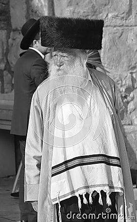 Jewish hasidic pray a the Western Wall, Editorial Stock Photo