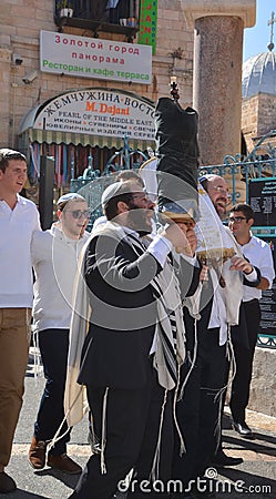 Jewish man celebrate Simchat Torah Editorial Stock Photo