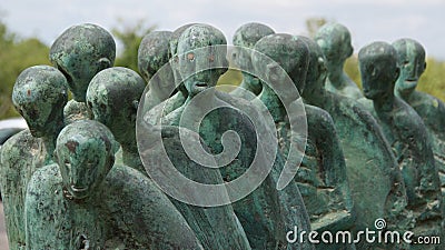 Jerusalem, Israel - March 2018: Visiting Statue of Death March from Dachau in Yad Vashem Museum in Jerusalem, Israel Editorial Stock Photo