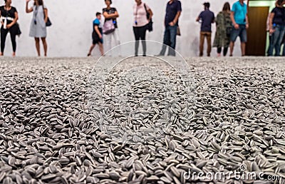 Ai Weiwei`s seminal artwork `Sunflower Seeds`, Israel Museu Editorial Stock Photo
