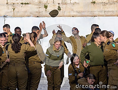 Israeli army IDF soldiers praying for peace at Western Wall in Jerusalem Old City during war with Hamas in Gaza that led Editorial Stock Photo