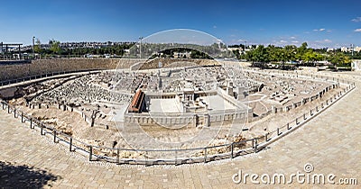 Large panoramic view of Model of Jerusalem in the Second Temple Editorial Stock Photo