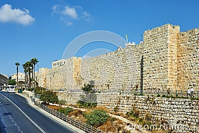 The walls of the old city in Jerusalem, near the Jaffa Gate Editorial Stock Photo