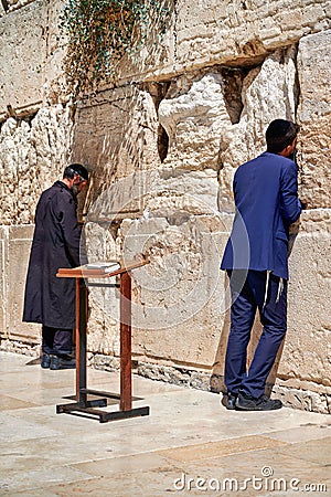 Jerusalem Israel. Orthodox praying at the wailing wall Editorial Stock Photo