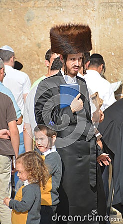 Portrait of Hasidism man and children Jewish religious sect Editorial Stock Photo