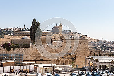 Jerusalem, Israel, September 07, 2019 : View of the East Wall, El Fahria Mosque and Al Aqsa Mosque in the Old City in Jerusalem, I Editorial Stock Photo