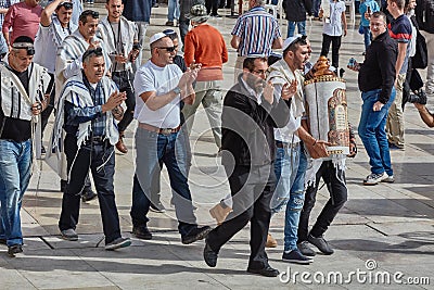 Jerusalem - 15 November, 2016: Many people participate Bar Mitzva celebration at old Jerusalem Editorial Stock Photo