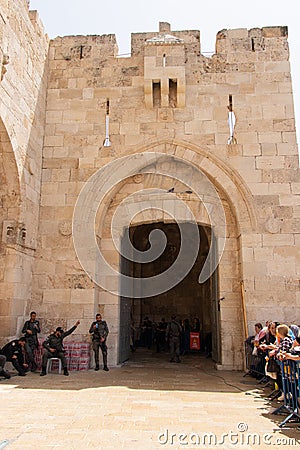Jerusalem - Palestine, Israel: 23 April 2022. Jaffa Gate of the old city of Jerusalem. Editorial Stock Photo