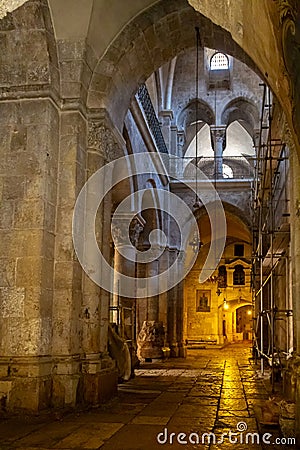 Jerusalem, Palestine, Israel-August 14, 2015: Church of the Holy Sepulchre. Old town Editorial Stock Photo