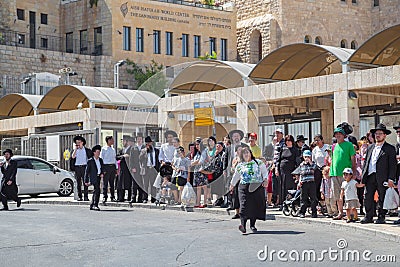 Jerusalem, Palestine, Israel-August 14, 2015 - Orthodox Jews in the Old city. An ultra-orthodox jewish or Haridi man in Editorial Stock Photo
