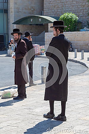 Jerusalem, Palestine, Israel-August 14, 2015 - Orthodox Jews in the Old city. An ultra-orthodox jewish or Haridi man in Editorial Stock Photo