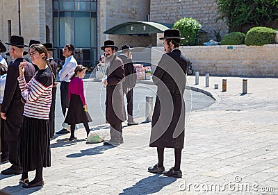 Jerusalem, Palestine, Israel-August 14, 2015 - Orthodox Jews in the Old city. An ultra-orthodox jewish or Haridi man in Editorial Stock Photo