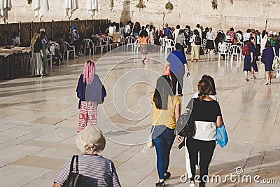 Jerusalem Palestine 08.04.2019 Western wall world famous pilgrimage destination for crowds of people who came here for praying Editorial Stock Photo