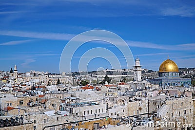 Jerusalem, rooftop view of skyline of old city Editorial Stock Photo