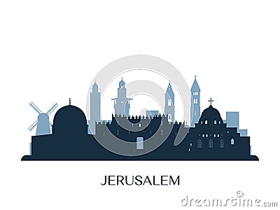 Jerusalem skyline, monochrome silhouette. Vector Illustration