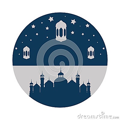 jerusalem temple with lamps hanging ramadan kareem Cartoon Illustration