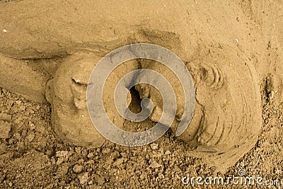 Jesolo lido, Italia : Sand Nativity 2016: wonderful sand scultures depicting the sacred family and the exodus of the bible. Editorial Stock Photo