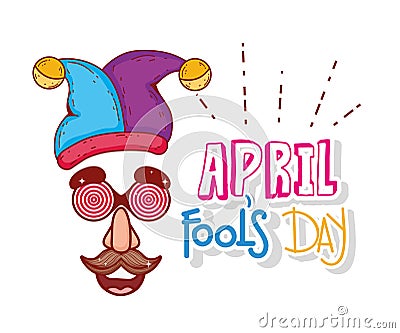 Jester hat and mask custume to fools day Vector Illustration