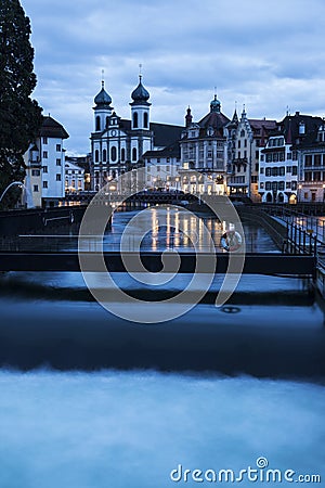 Jesuit Church and Reuss River Stock Photo