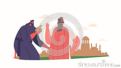 Jesus Biblical Character Resisted Devil's Temptation Of Money, Staying True To His Purpose And Mission Vector Illustration