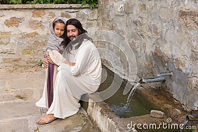 Jesus blessing a little girl Stock Photo