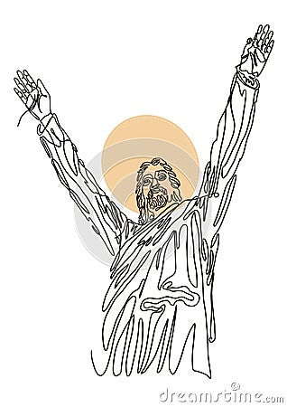 Jesus Blessing One line art template background Cartoon Illustration