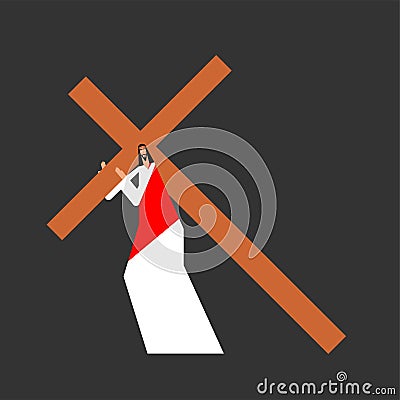 Jesus carry cross. Gods Son. Biblical religious vector illustration Vector Illustration