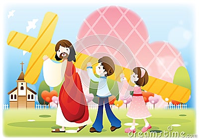 jesus carrying the cross with children. Vector illustration decorative design Vector Illustration