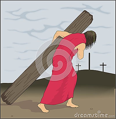 Jesus Carrying Cross Vector Illustration Vector Illustration