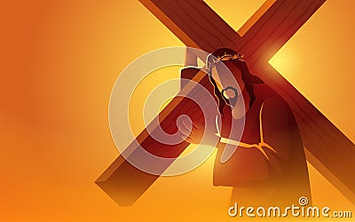 Jesus carrying his cross, Passion of Jesus Christ Vector Illustration