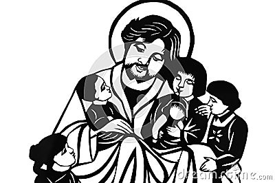 Jesus with children Cartoon Illustration