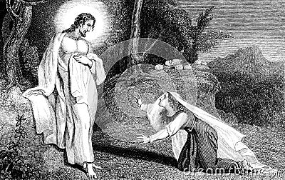 Jesus Christ appearing to Mary Magdalene Cartoon Illustration