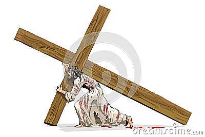 Jesus Christ Carrying Cross Vector Illustration