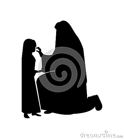 Jesus christ consoling a little girl icon on white background Vector Illustration