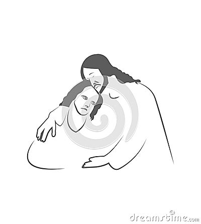 Jesus christ consoling a little girl icon on white background Vector Illustration