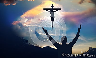 Jesus Christ on the Cross. prayer of god. Vector Illustration