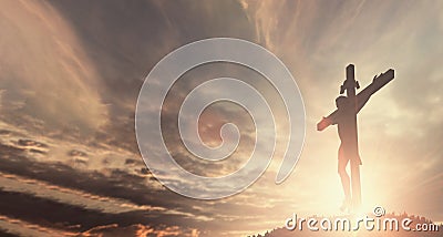 Jesus christ crucifix cross on heaven sunrise concept christmas catholic religion, forgiving christian worship god, happy easter Stock Photo