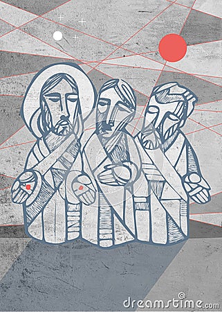 Jesus Christ and disciples at Emaus Cartoon Illustration