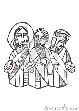 Jesus Christ and disciples at Emaus Vector Illustration