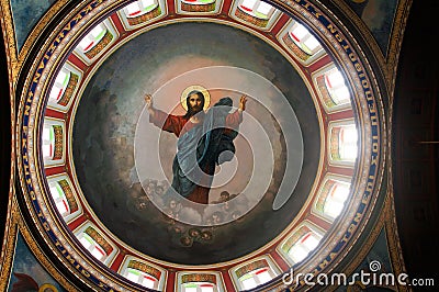 Jesus Christ, dome fresco inside a church in Greece Editorial Stock Photo