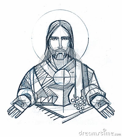 Jesus Christ and Eucharist illustration Cartoon Illustration