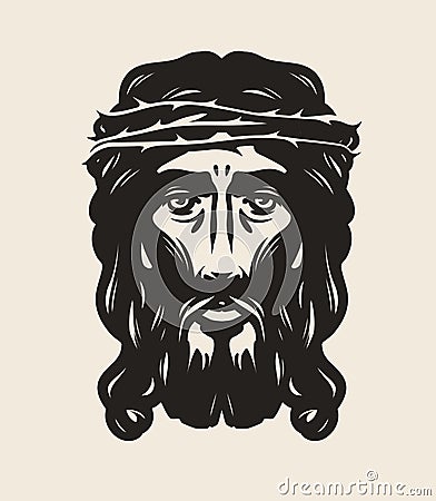 Jesus Christ face. God, religion symbol. Art vector illustration Vector Illustration