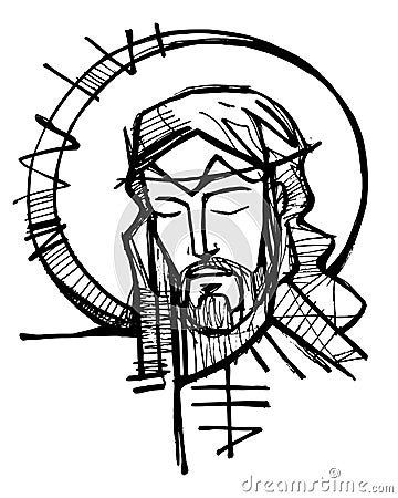 Jesus Christ Face ink illustration Vector Illustration