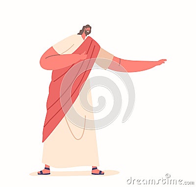 Jesus Christ With Gesturing Arms Teaching Sermon as Symbol Of Welcoming And Love. Powerful Religious Representation Vector Illustration