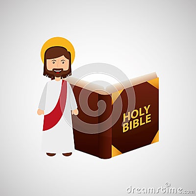 jesus christ happy with bible design Cartoon Illustration