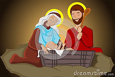 Jesus Christ with Joseph and Mary Vector Illustration