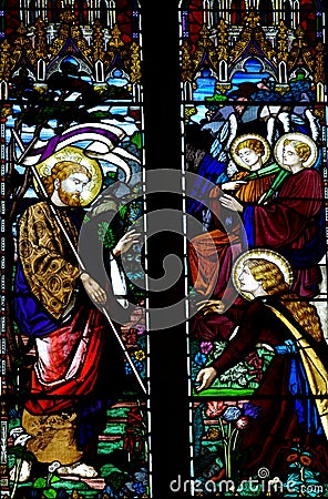 Jesus Christ and Mary Magdalene stained glass Stock Photo