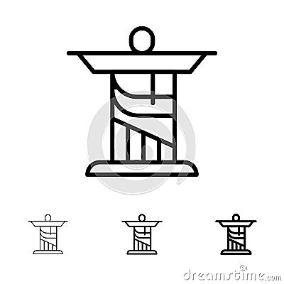 Jesus, Christ, Monument, Landmark Bold and thin black line icon set Vector Illustration